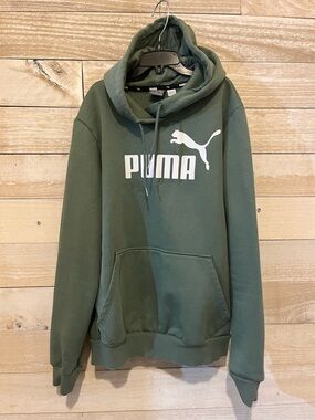 Puma Olive Green Pullover Hoodie with White Logo
